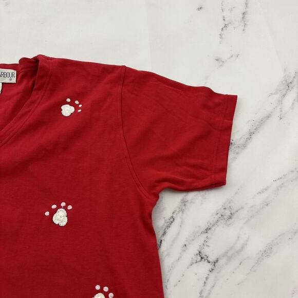 Victoria Harbour Womens Vintage 90s Cat Shirt Size L Red Embroidered Beaded - Picture 3 of 11